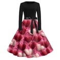 thumbnail image 2 of Women's Fashion Round Neck Casual Slim Valentine's Day Printed Long Sleeve Dresses, Elegant Fall and Winter Dress for Special Events, Comfortable Fit,Hot Pink,L, 2 of 4