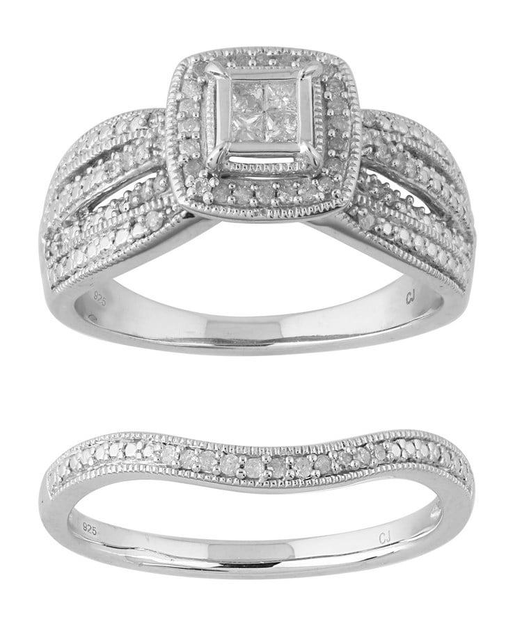 Forever Bride Sterling Silver 1/3 Ct.T.W. Diamond Engagement Ring