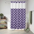 thumbnail image 6 of No Hook Shower Curtain with Built-in Rings - Purple White Geometric Washable Waterproof Fabric Bathroom Curtains for Hotel,Rentals, Stall 54 X 78 Inch , Minimalist Morocco Pattern, 6 of 9