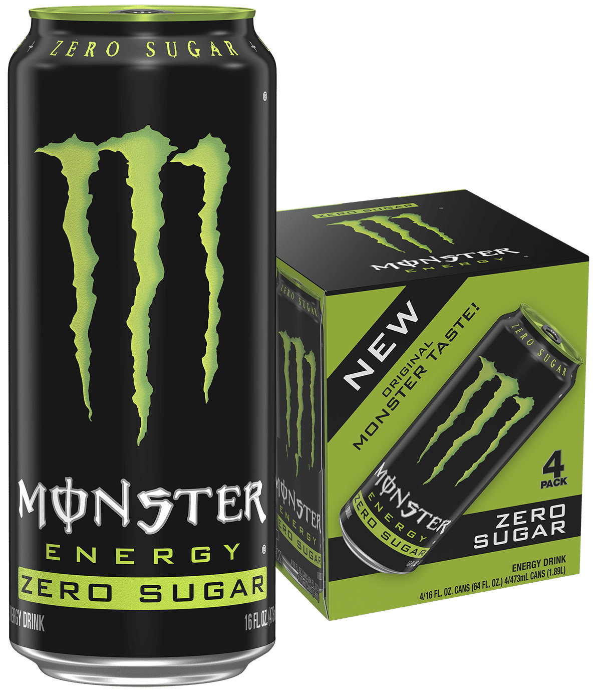 Monster Energy Drink, Zero Sugar, 16 fl oz, 4 Pack