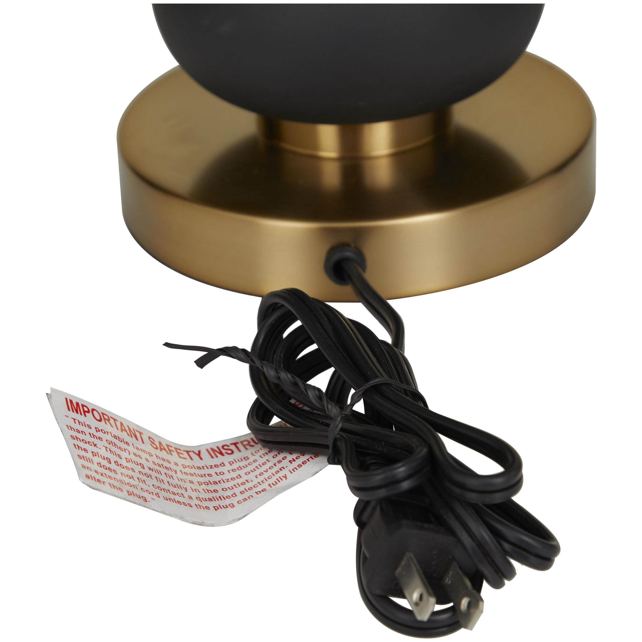 DecMode Metal Contemporary Drum Shaped with Oblong Shaped Accent Table Lamp 15"W x 28"H, Matte Black and Metallic Gold Finished Body with White Linen Lampshade