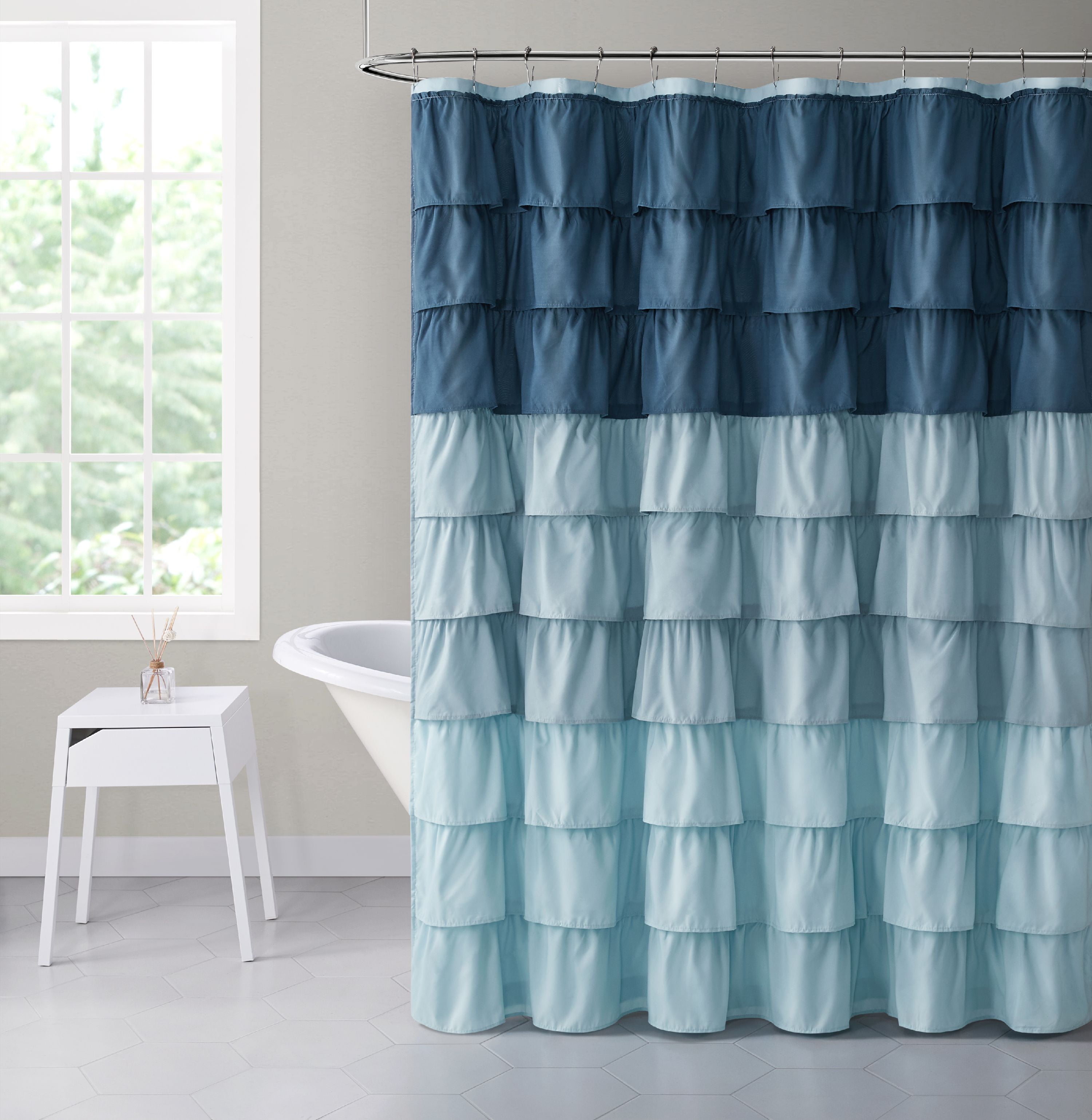 Shabby Ruffled Fabric Shower Curtain - Blue - Walmart.com - Walmart.com