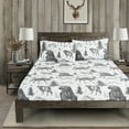 thumbnail image 3 of Chezmoi Collection 4-Piece Lodge Sheet Set Queen Size, White Gray Black Grizzly Bear Wolves Moose Pine Tree Mountain Printed Brushed Microfiber Lightweight Breathable Deep Pocket Bed Sheets, 3 of 9