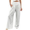 thumbnail image 2 of Rciityk Casual Pants for Women Flowy Wide Leg Pants High Waist Drawstring Straight Lounges Pants Solid Color Loose Long Trousers with Pockets White XL, 2 of 7