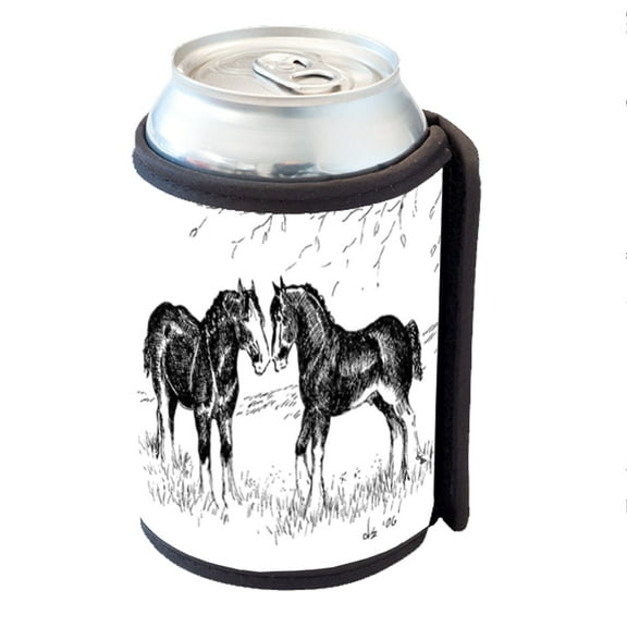 KuzmarK Insulated Drink Can Cooler Hugger - Clydesdale Drawing pen and ink black white Art by Denise Every