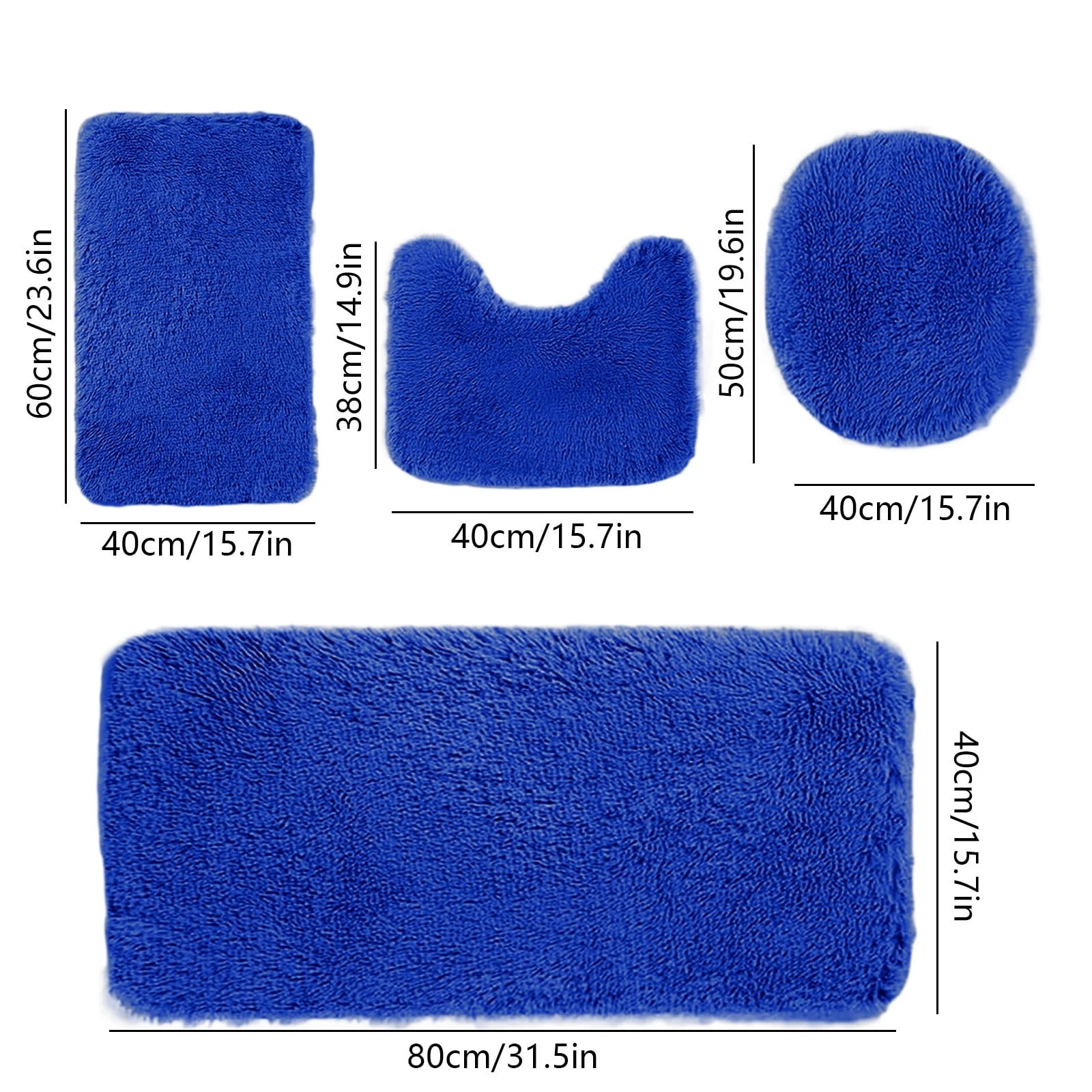 4-Piece Plush Non-Slip Bathroom Rug Set, Ultra-Soft Absorbent Shaggy Floor Mats & Toilet Lid Cover, Vibrant Blue Bath Rugs for Bathroom, Shower, Tub, Toilet Area for Home, Family & Daily Use