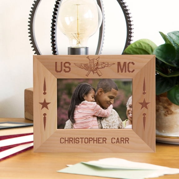 USMC Personalized Wooden Frame-5" x 3 1/2" Brown Horizontal