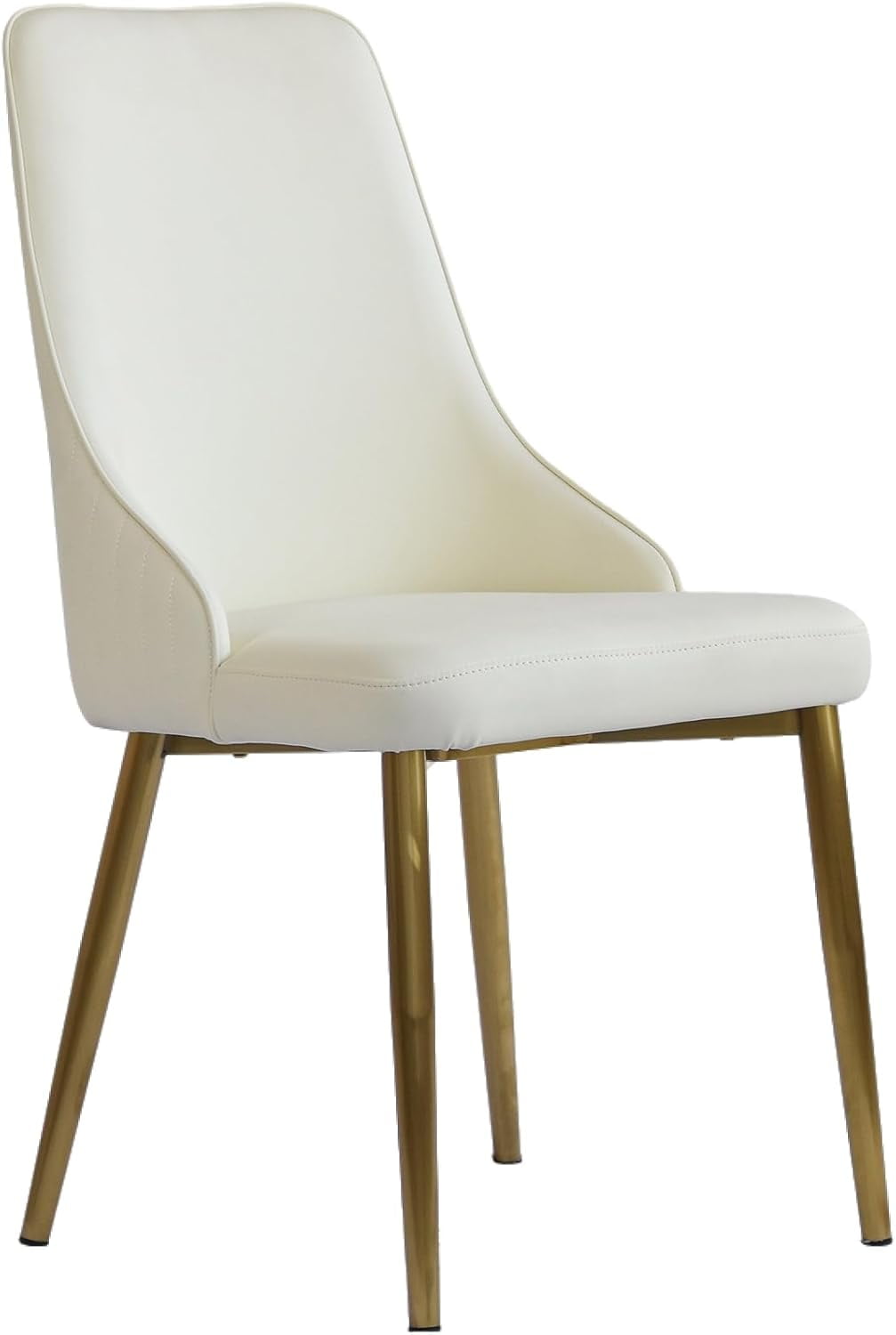 Montary Contemporary Dining Chairs Set of 2 - White PU Leather w/Gold Legs, Ergonomic Back Support for Kitchen & Dining Room (Stripes)