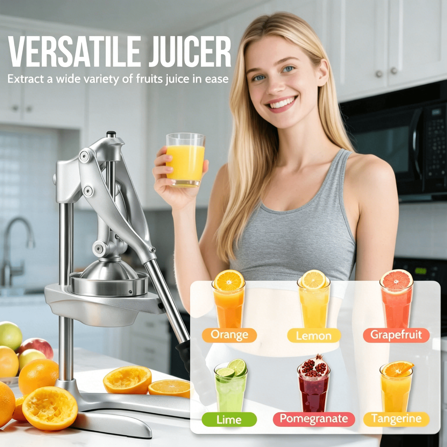 Sopito manual juicer press, Effortless Cast Iron Juicer Professional Stainless Steel Juicer for Fresh Lemon, Lime, Orange & Pomegranate,Easy to Clean with Brusher