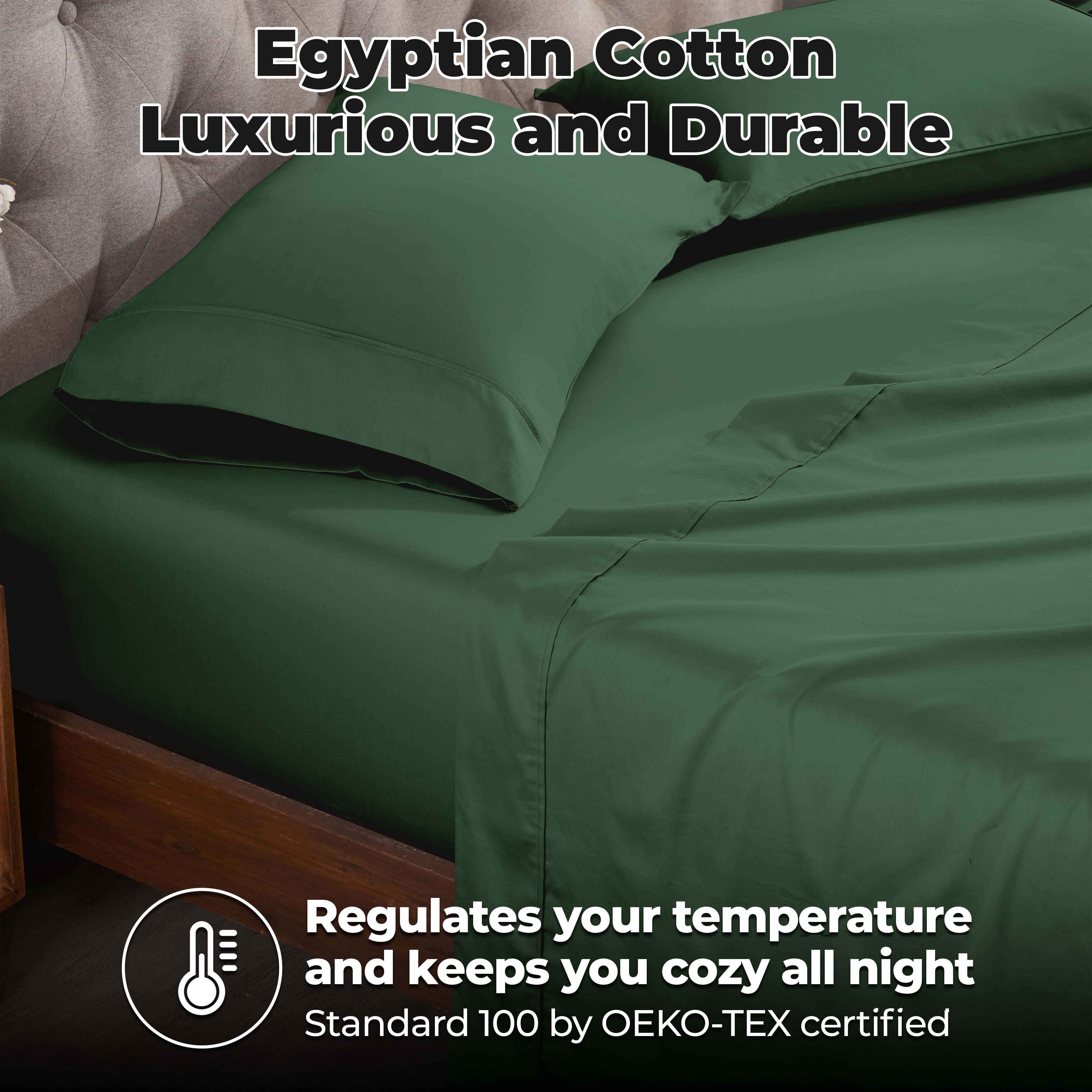 Superior Egyptian Cotton 300 Thread Count Deep Pocket Sheet Set, Queen, Hunter Green