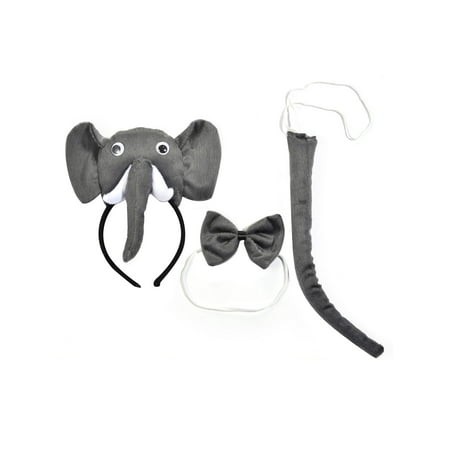 Lux Accessories Grey Colored Elephant Head Trunk Ribbonbow Tail Costume Dressup