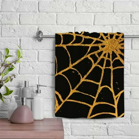 

ZFLMY Spider Web Gold Black Funny Kitchen Towels 100% Polyester Modern Decorative Tea Towels for Bathroom Hotel Gym and Spa 29.5x13.8in