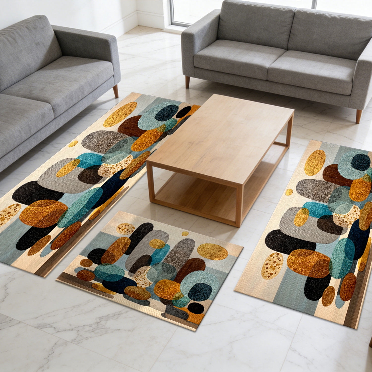 Three-Piece Kitchen Rug Set, Abstract Pattern Kitchen Hallway Rug, Soft And Comfortable, Suitable for Sinks, Floors, Entrances, Hallways, Bathrooms