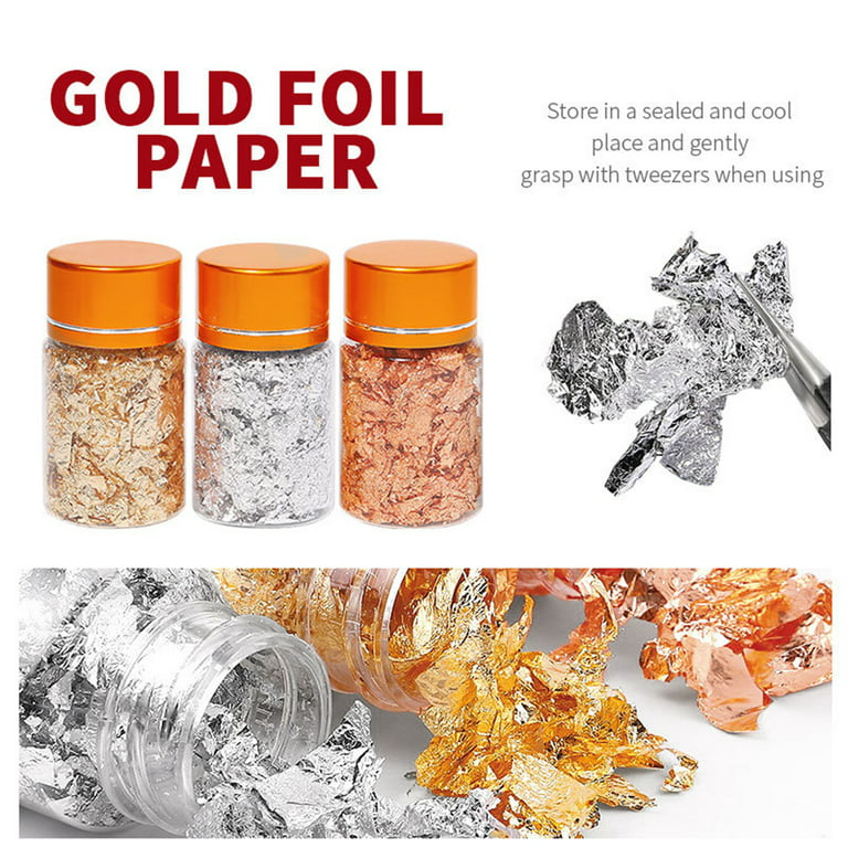Walmeck 3 Bottles Golden Foil Flakes Gilding Flakes Made of for Metallic Foil Flakes for Nails DIY Painting Crafts Slime and Resin Jewelry Making Gold