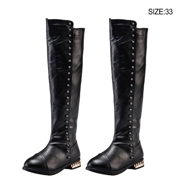 Boots Children Over-the-knee Rivets Tube Elastic Shoes Aritifical Leather Light Slipproof Rivets Winter Windproof Warm Outdoor Boot 33