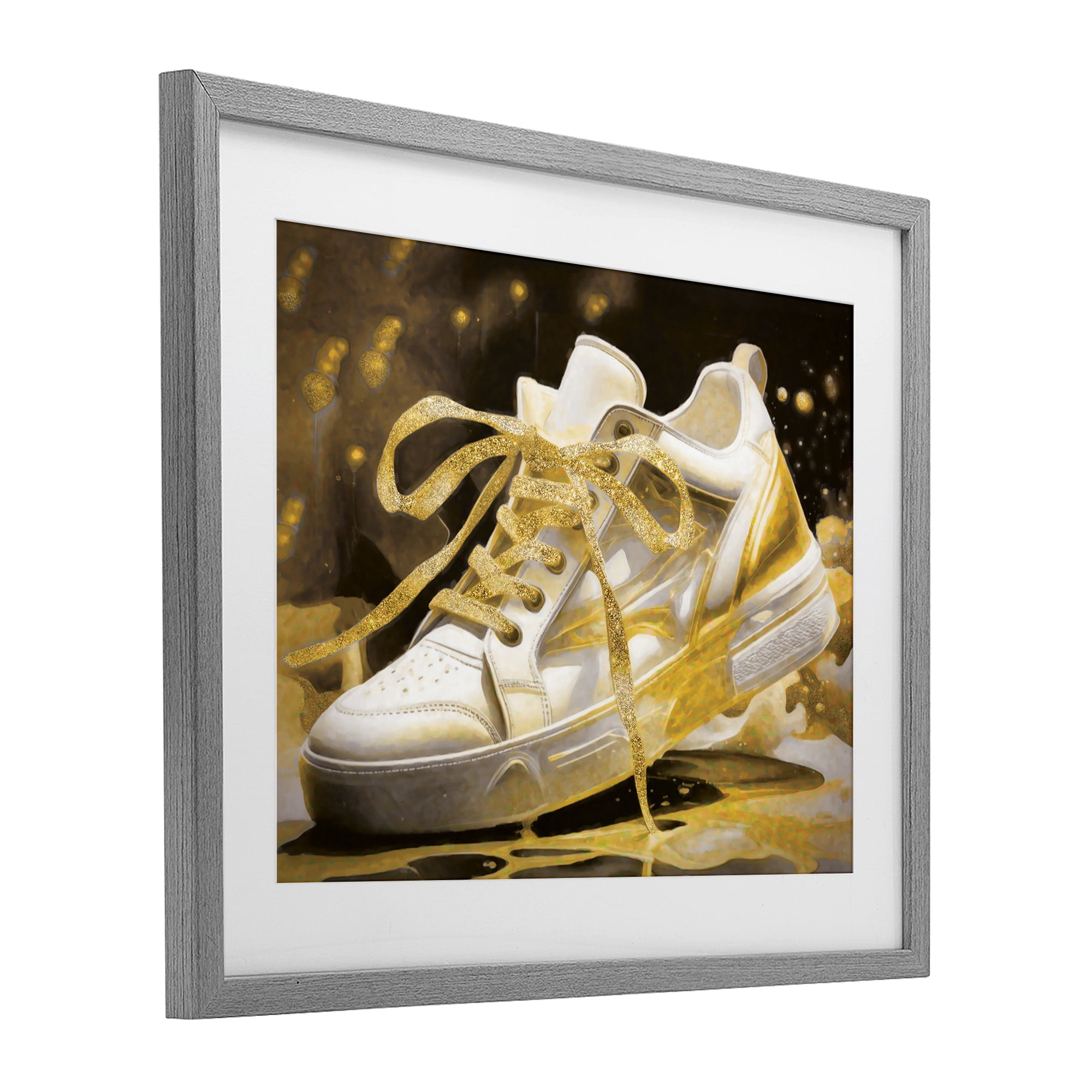 Stupell Industries Splashy Gold Sneaker Gray Framed Print Under Glass, design by Grotto Studios