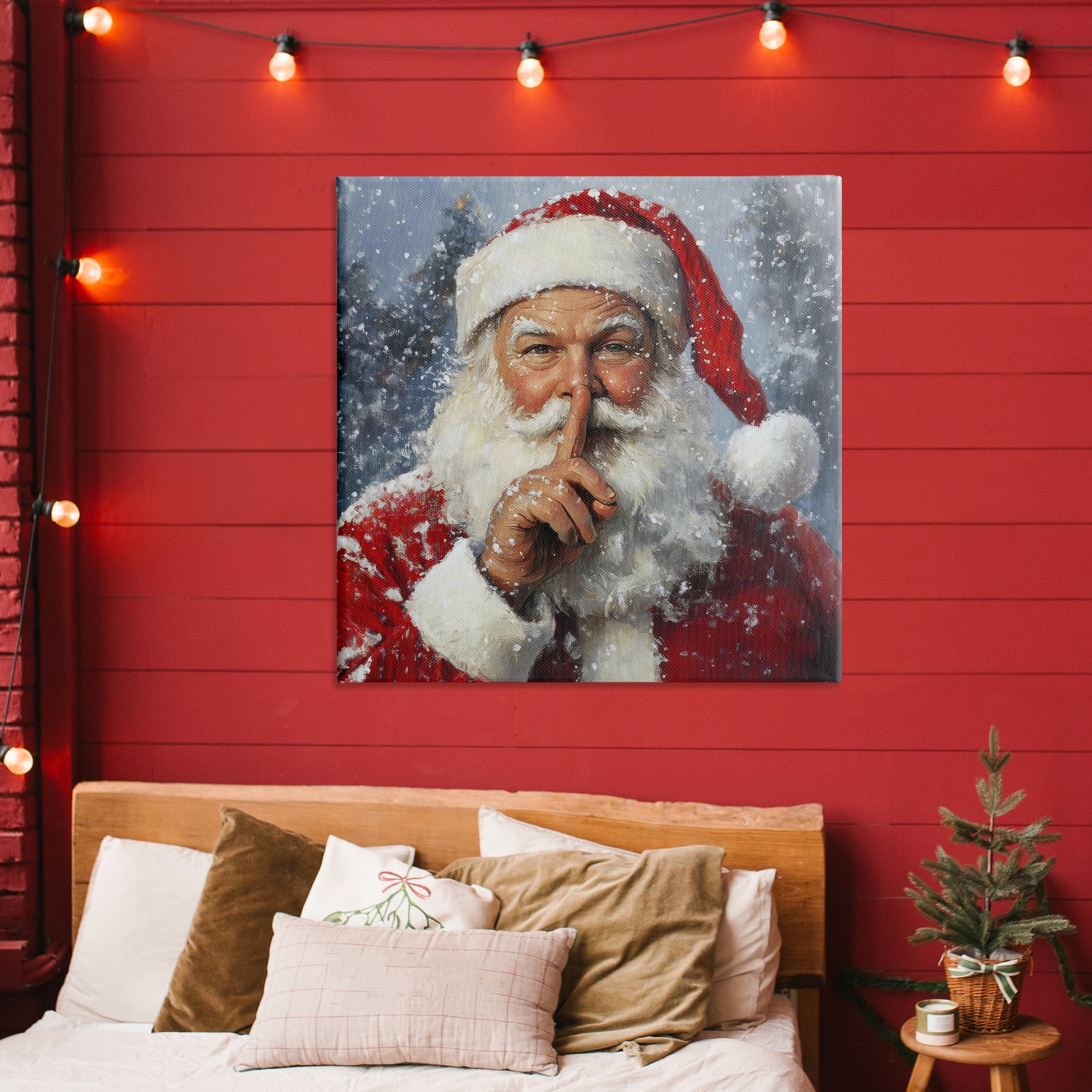 Secret Santa Shh Canvas Wall Art, design by Petal Prints Design