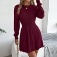thumbnail image 4 of zaveiop Women's Short Sweater Dress, Cinched Waist Long Sleeve Crewneck Cable Knit Dresses, Fall Winter Casual Outfits (Wine, M), 4 of 8