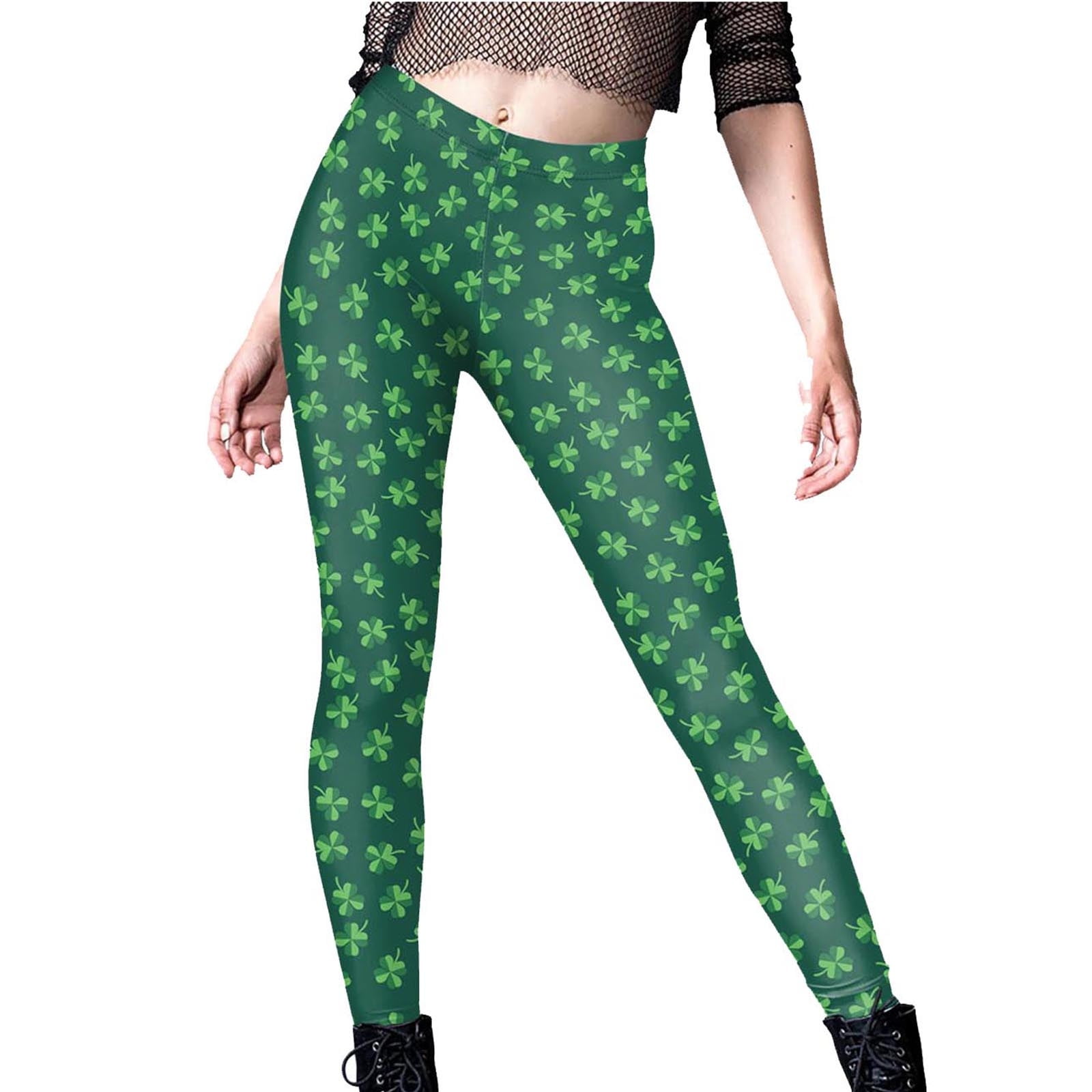 Besolor Patrick's Day Leggings for Women Shamrock Printed High