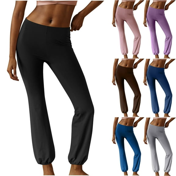 CFLVAEK Women's Yoga Pants 2025 Casual High Waisted Cinch Bottom Leggings Solid Color Running Workout Pant Comfy Home Trousers Black XXL
