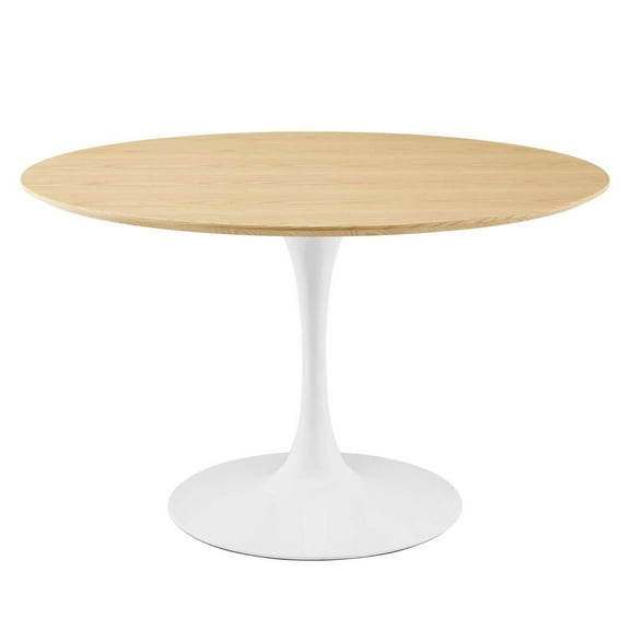 Modway Lippa 47.5" Round Modern Wood/Metal Dining Table in Natural/White