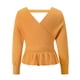 thumbnail image 5 of Txlixc Prendas de Punto de Estilo Suelto para Mujer, Jersey de Dobladillo con Volantes de Manga Larga con Cuello en V Profundo de Color Sólido Txlixc Moda, 5 of 6
