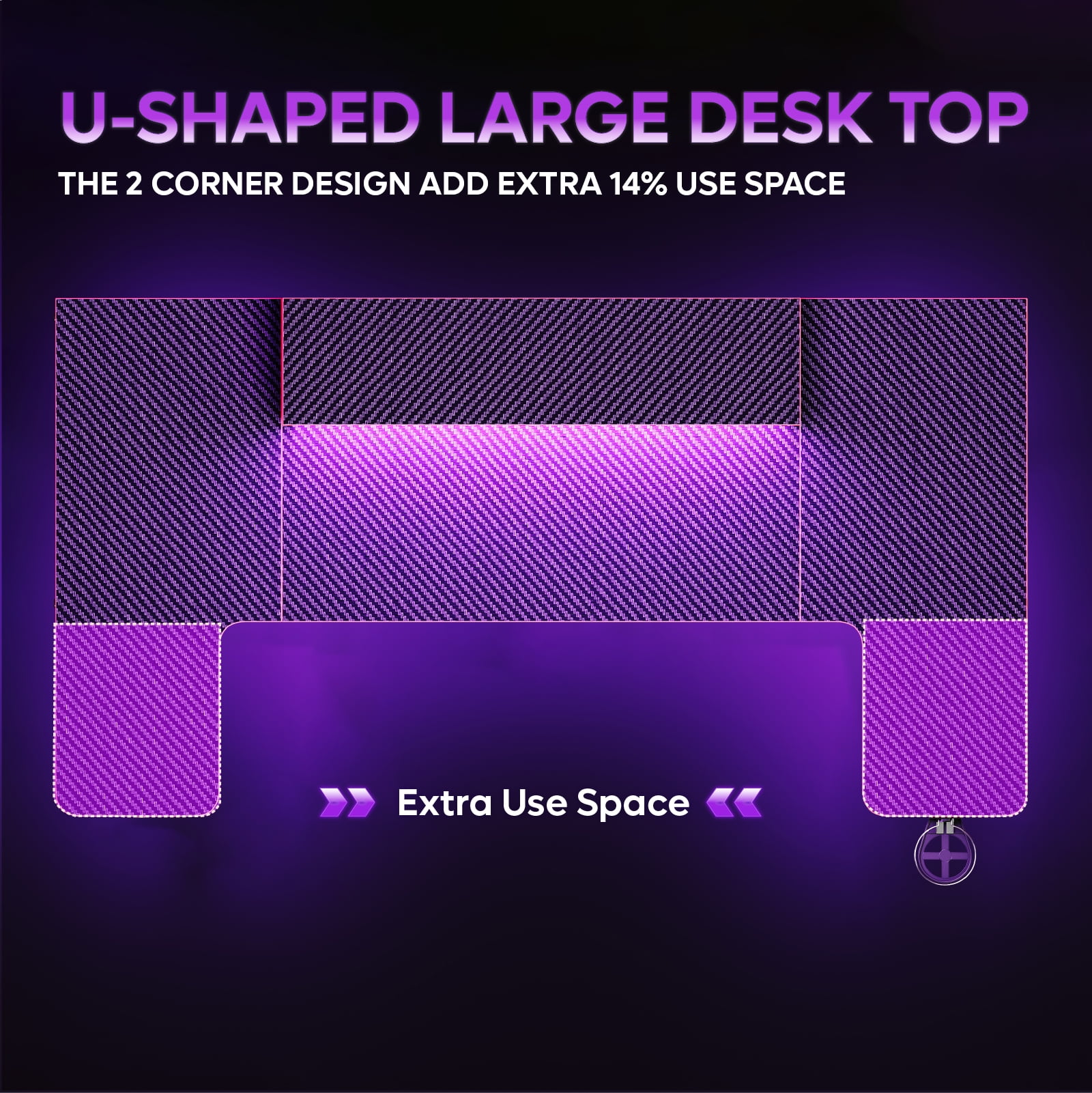 Bestier U-shaped Gaming Desk with Monitor Stand, LED Lights, Headphone Hooks, Cup Holder, 31.5 x 59 in, Carbon Fiber Black