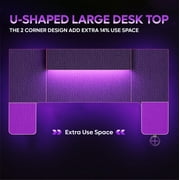 Bestier U-shaped Gaming Desk with Monitor Stand, LED Lights, Headphone Hooks, Cup Holder, 31.5 x 59 in, Carbon Fiber Black