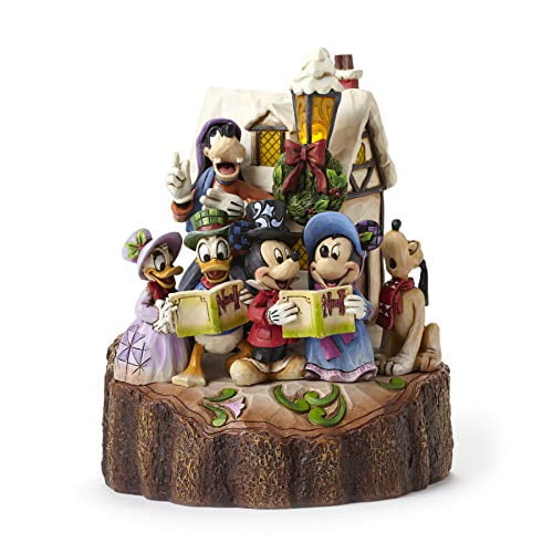 Disney Traditions by Jim Shore Mickey and Friends Caroling Light-Up Stone Resin Figurine, 7.25?