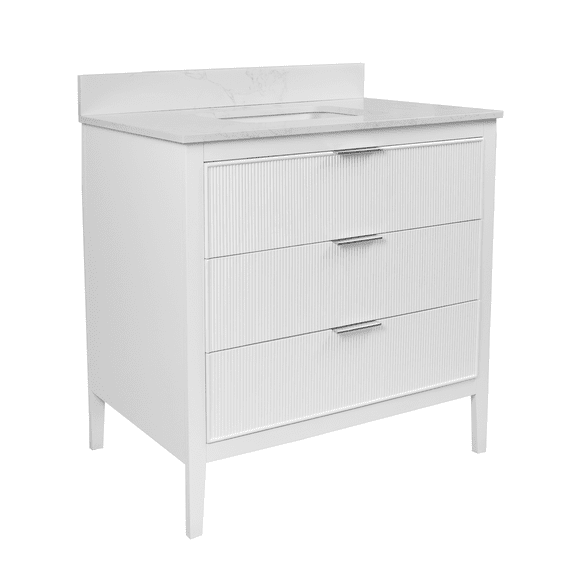 Evelyn 36" Bathroom Vanity with White Cabinet and Engineered Marble Top