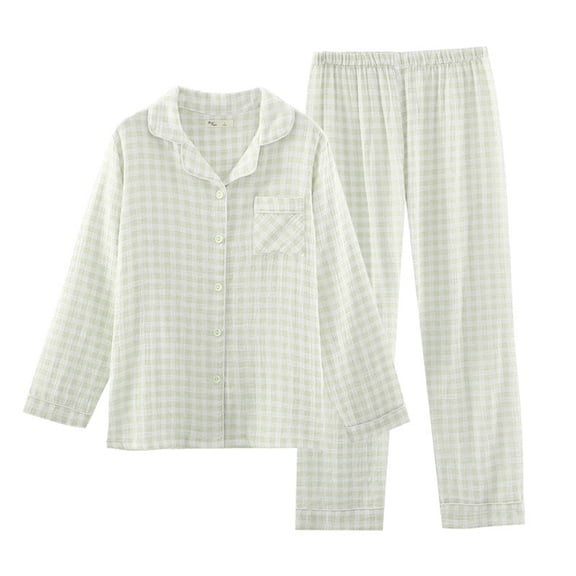 Double Layer Gingham Pajama Set for Women - Lightweight, Stylish Loungewear