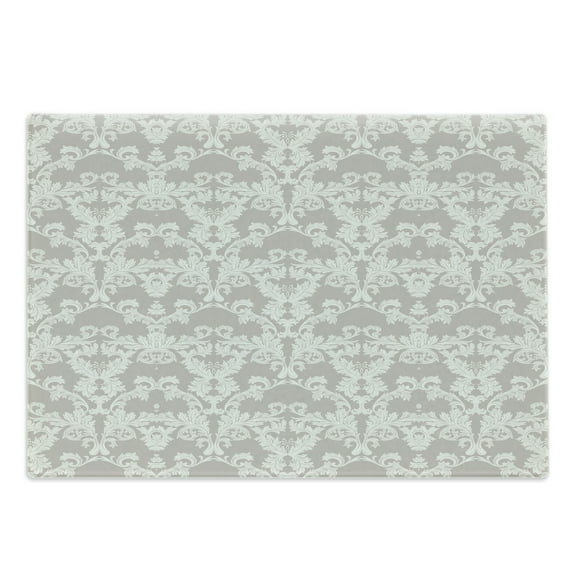Taupe Cutting Board, Nature Garden Themed Pattern with Damask Imperial Tile Rococo Inspired, Decorative Tempered Glass Cutting and Serving Board, Large Size, Taupe and White, by Ambesonne