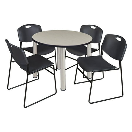 UPC: 0843532067604 | Regency 36 in. Kee Round Breakroom Table with Maple & Chrome & Black 4 Zeng Stack Chairs