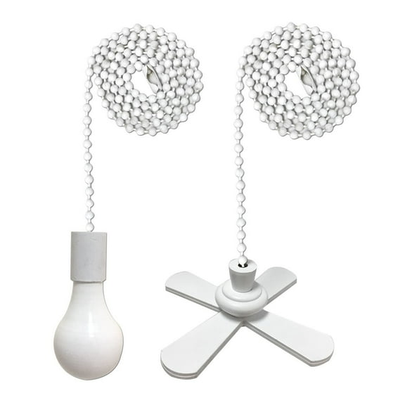 Royal Designs  Fan and Light Bulb Shaped Pull Chain Set, White Finish, One Pair