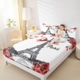 thumbnail image 4 of Homewish Red Bowtie Ribbon Full Size Sheets,Paris Eiffel Tower Bed Sheets,Romantic Rose Sheet Sets For Men Women,Ultra Soft Home Decor,4pcs, 4 of 7