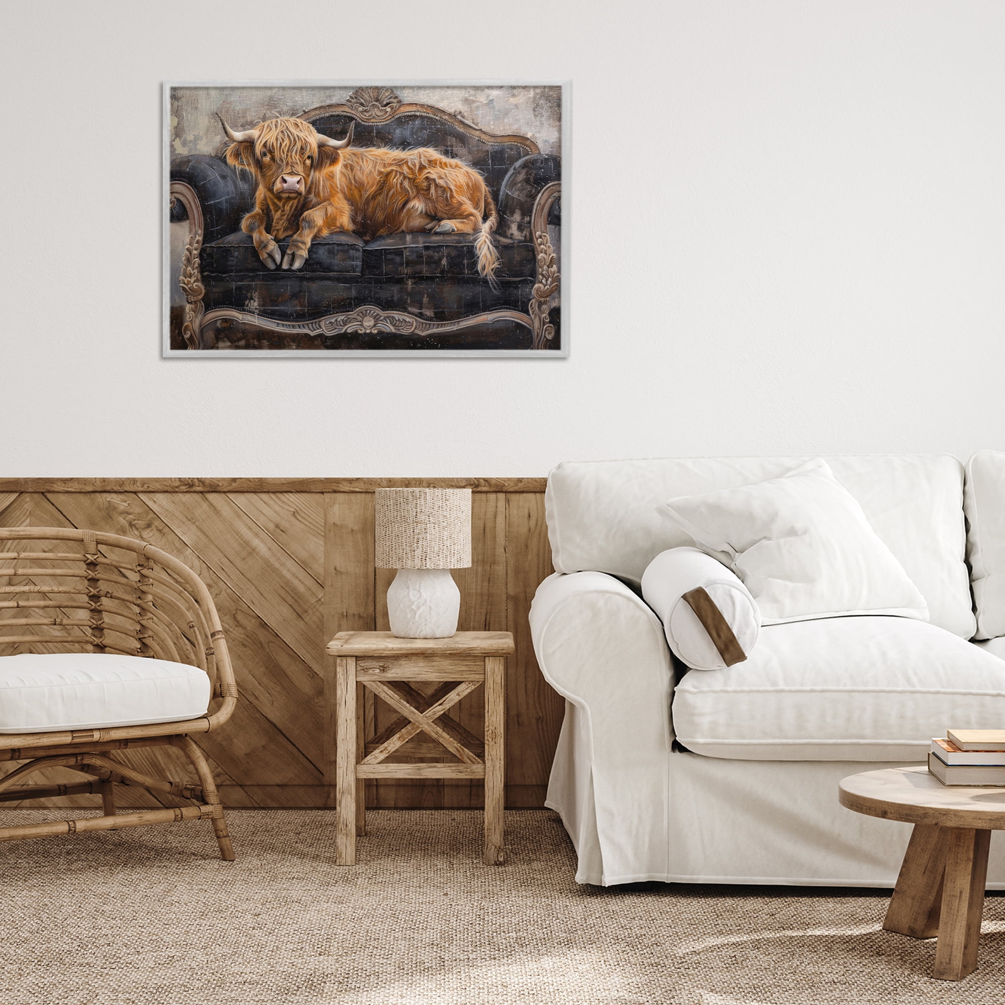Stupell Industries Cozy Couch Highland Cow Gray Framed Giclee Art, design by Tina LeCour