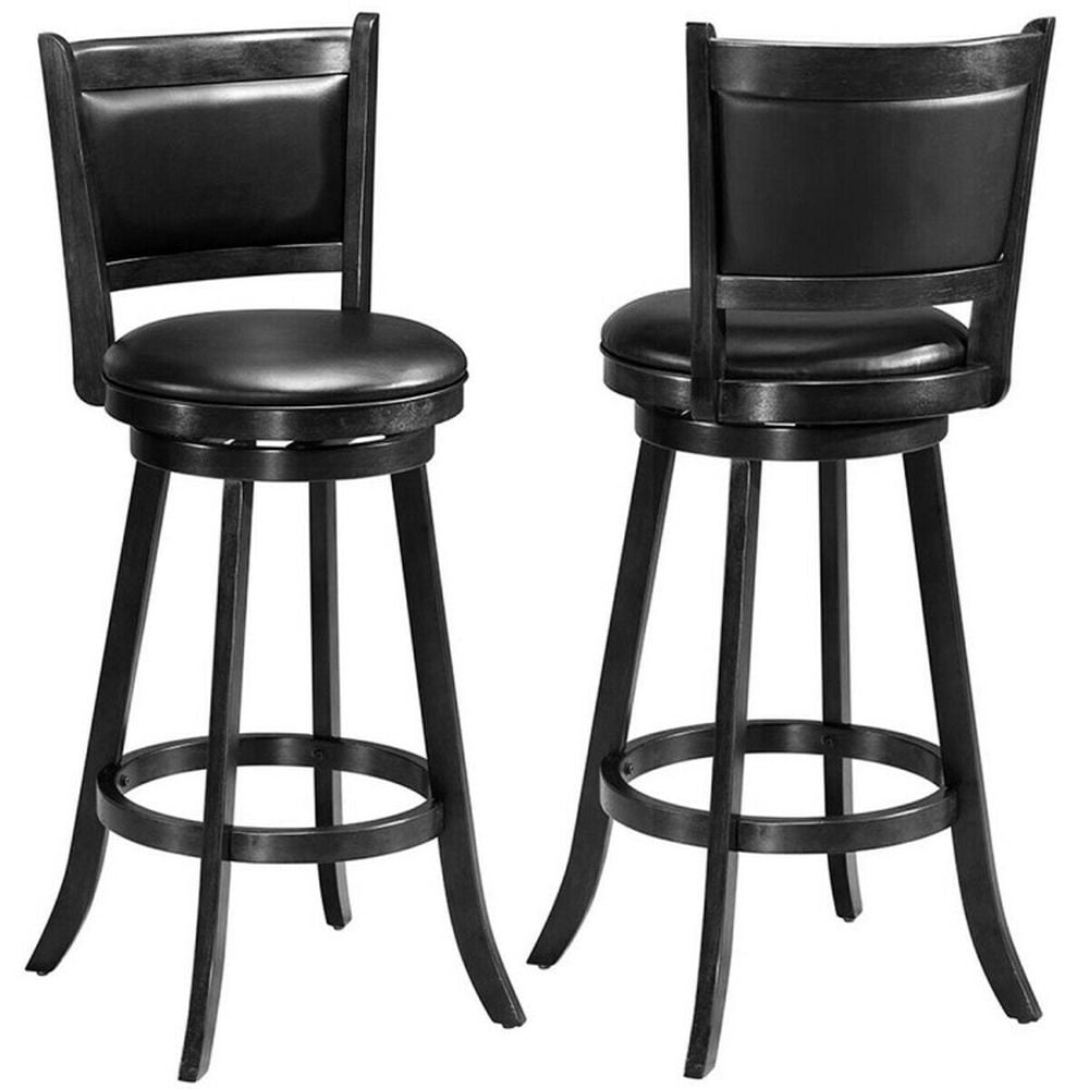 Demi Bonn Set of 2 Counter Height Swivel Bar Stool with Backrests, 29" Wood Dining Chair Barstool, Black