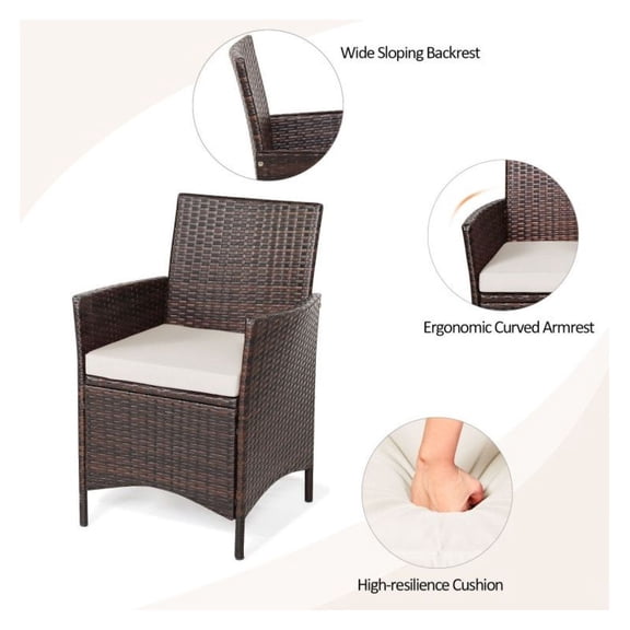 3pcs Patio Rattan Furniture Set, Outdoor Conversation Set with Glass Table, All-Weather Wicker Chairs with Cushions for Backyard, Balcony, Garden