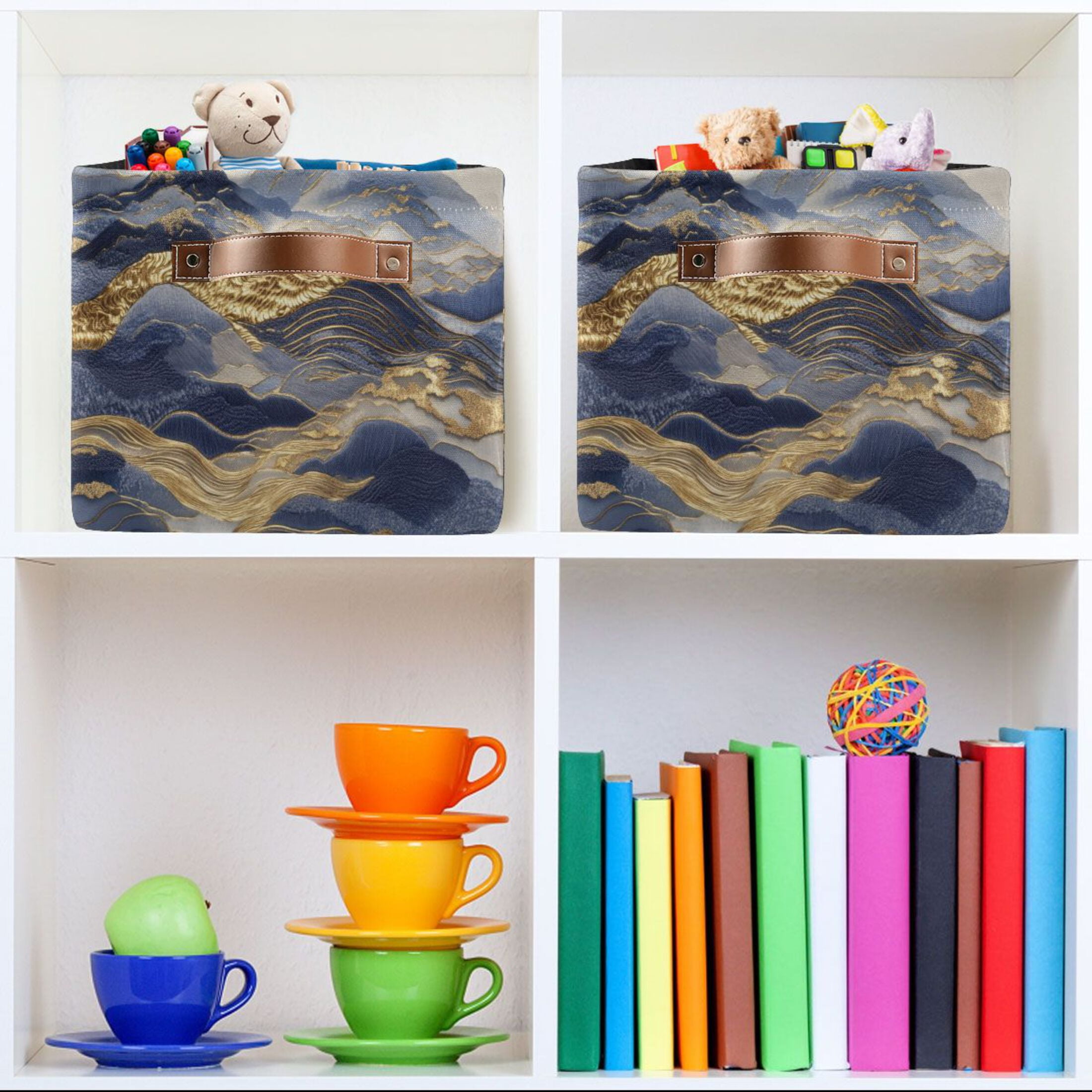 Flowing Liquid Gold Foldable Storage Basket,Canvas Fabric Foldable Storage Bins with Handles Open Home Storage Bins Boxes for Toy Book Shelf Closet Baskets