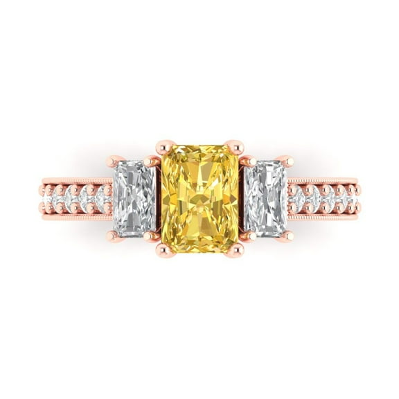 Three-Stone Engagement Ring for Women - 1.88ct Natural Citrine in 18K Rose Gold Promise Ring