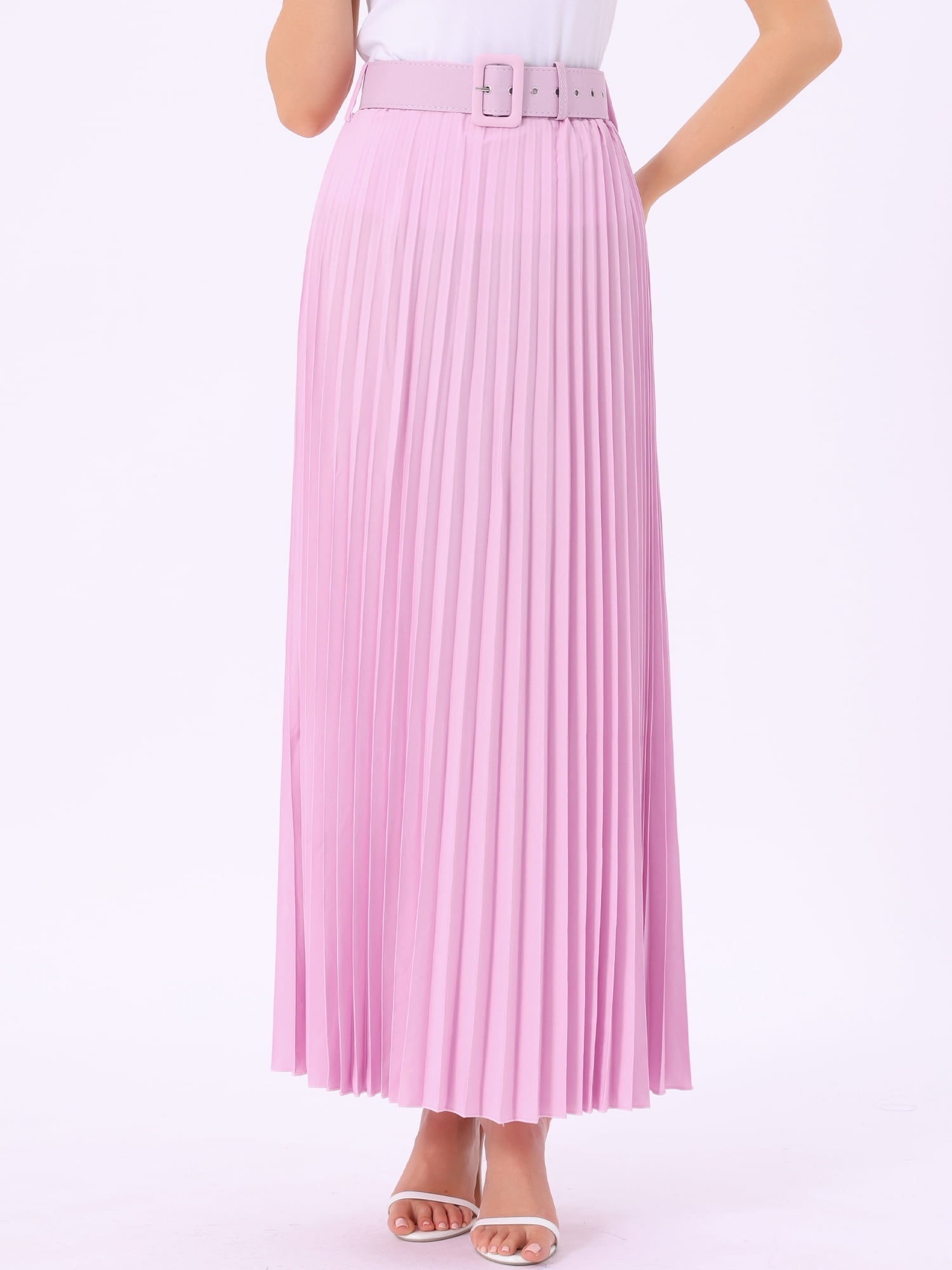 DARING DIVA Women's Elegnat Elastic High Waist Flowy A-Line Maxi Skirt M Rose Pink