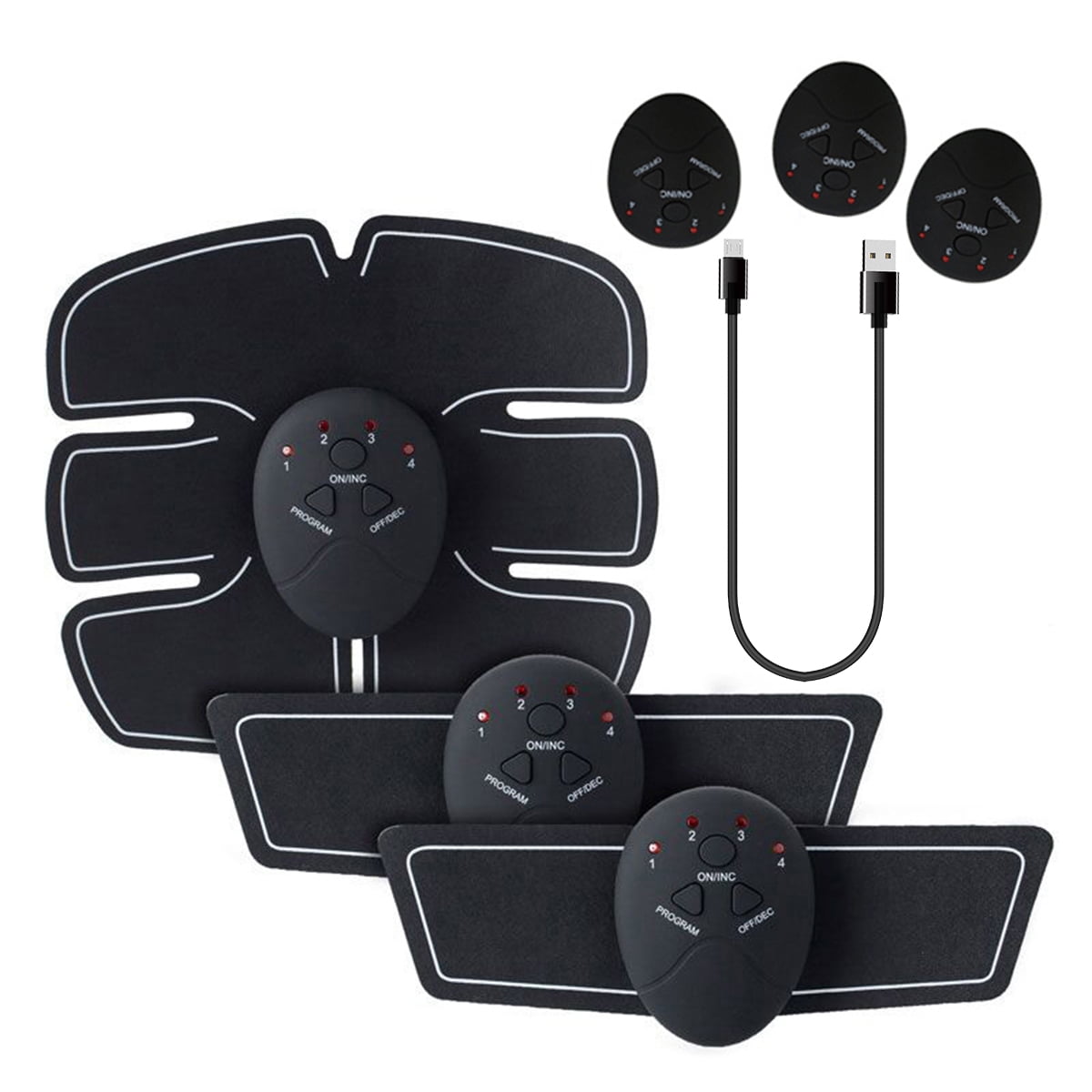 3 In 1 Rechargeable Abdominal Muscle Fitness Trainer EMS Body Stimulator Training Toner Kit,5pcs
