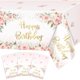 thumbnail image 1 of wonima02 3 Pcs Rose Gold Party Decorations Pink Floral Happy Birthday Tablecloths for Girls Women Birthday Party Supplies 108 x 54 Inch, 1 of 1