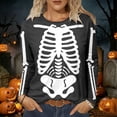 thumbnail image 2 of Halloween Shirts for Women Skeleton Print Long Sleeve Casual Fit Crewneck Tops Fall Outfit, 2 of 4