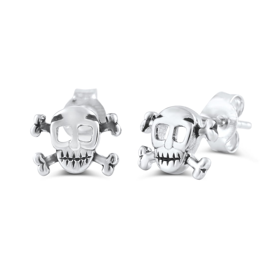 Sterling Silver Skull Post Stud Earrings 4mm