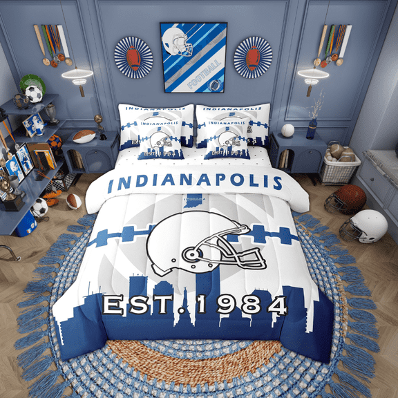 7 Pcs Comforter Set Twin Size,Football Player Bed in a Bag with Flat Sheet and Fitted Sheet and Adults,Sports Bedding Set with Pillowcase and Sham(Indianapolis)