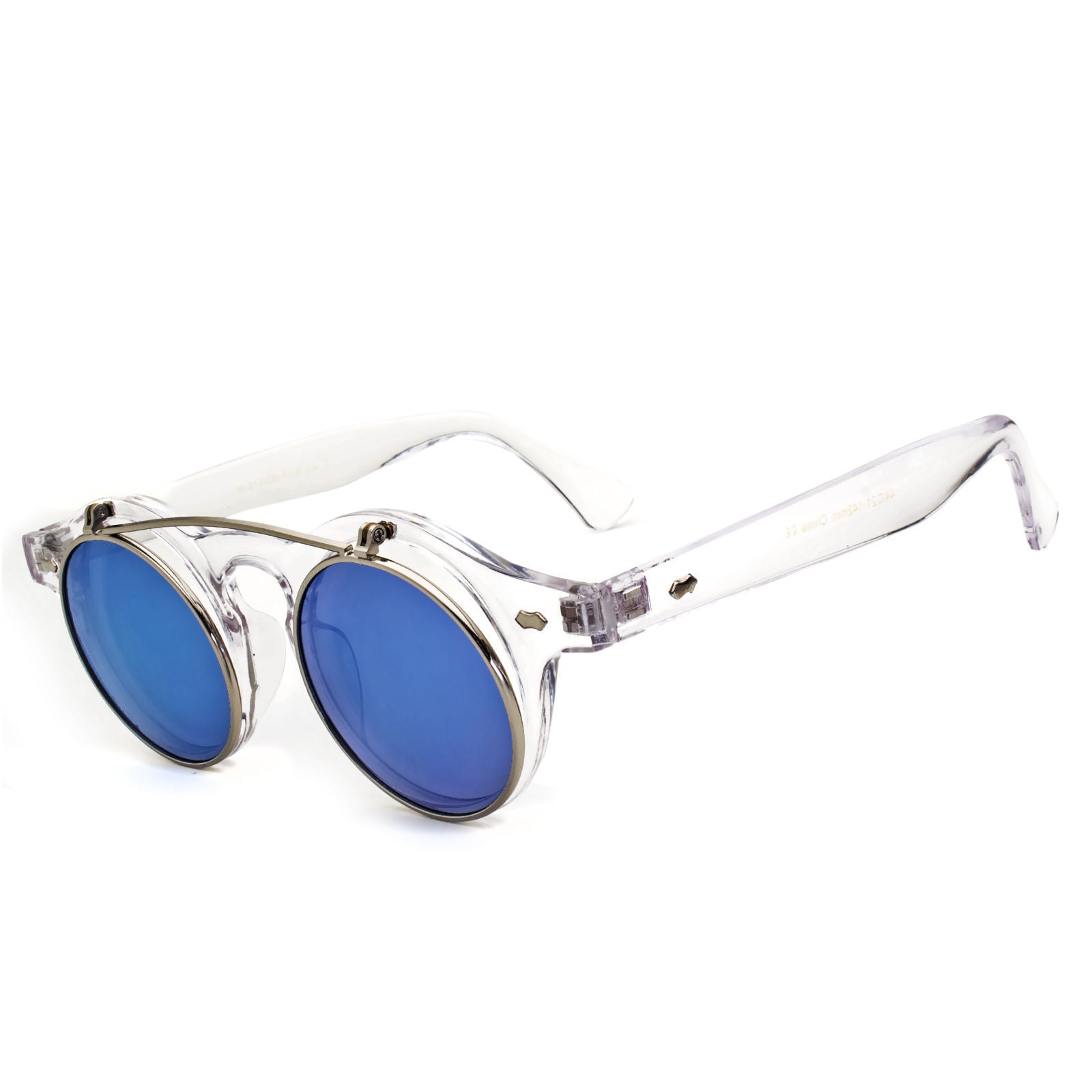 Django Inspired Urban Yellow Mirrored Lens Steampunk Round Flip Up Sunglasses 