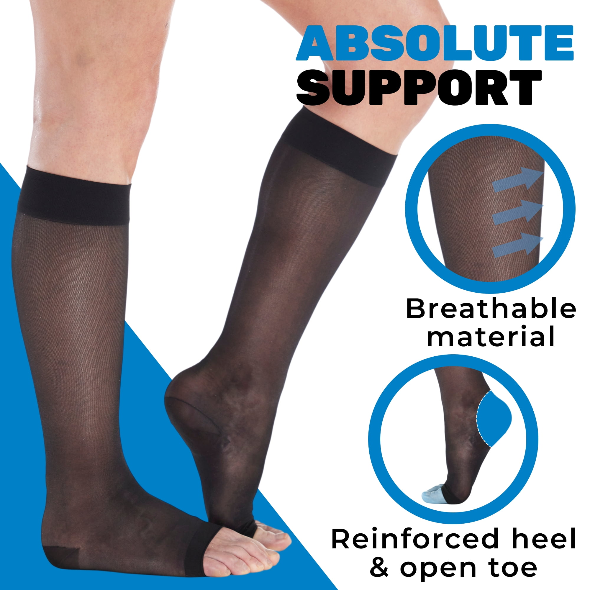 (3 Pairs) Made in USA Toeless Support Women Stockings 15-20mmHg Black, 2X-Large