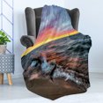 thumbnail image 4 of Driftwood Soft Flannel Fleece Throw Blanket, Driftwood on the Shores of the Lake Set Against the Sunset Horizon Image, Cozy Plush for Indoor and Outdoor Use, 60" x 80", Blue Grey Orange, by Ambesonne, 4 of 5