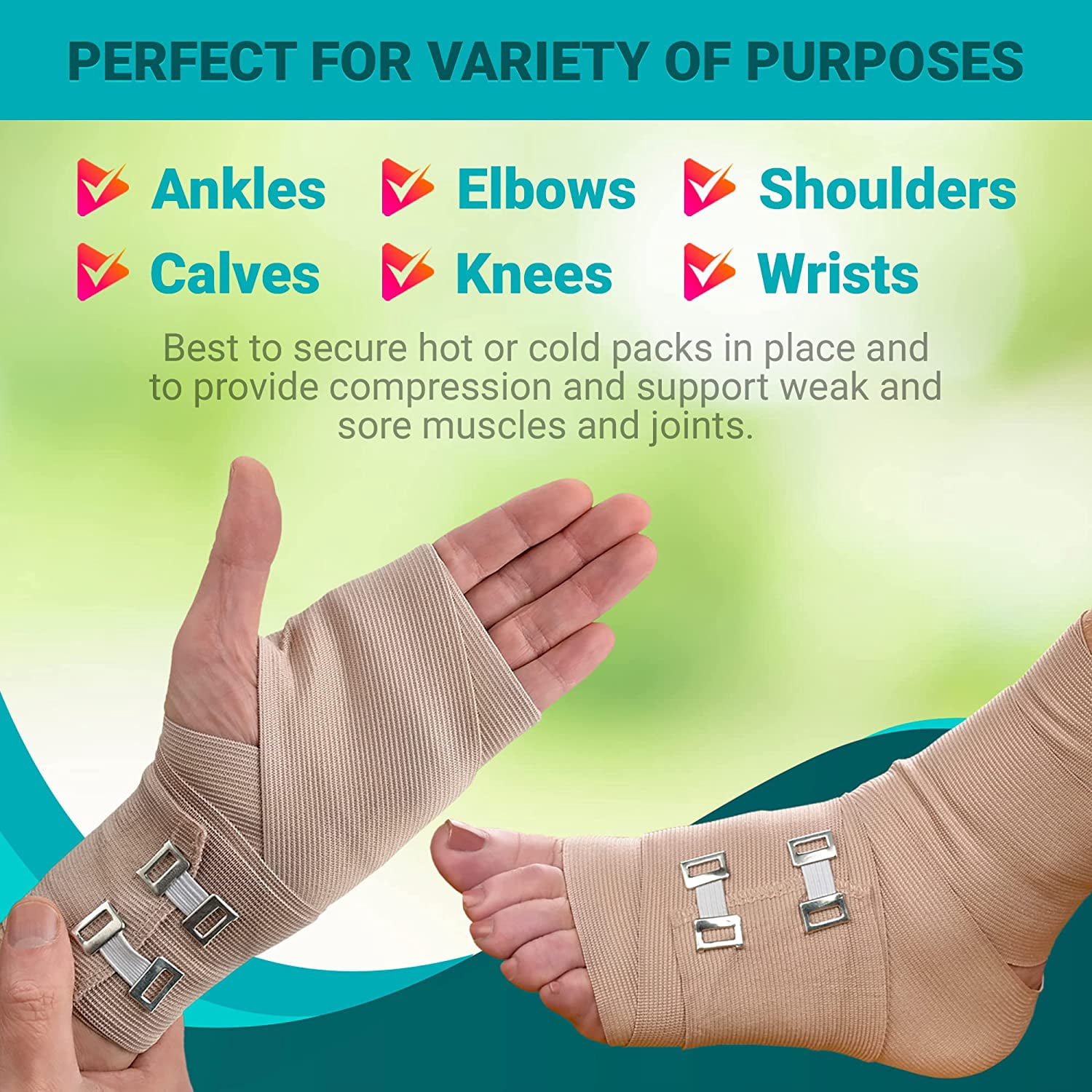 MEDca Elastic Compression Bandages Wrap with 4 Extra Hooks Athletic -4 Pack